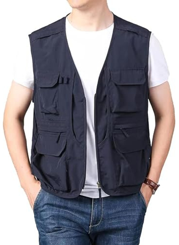 OlyljpinZ Homme Gilet de pêche en Multi-Poches Léger Respirant à Séchage Rapide Gilets De Plein air Loisirs sans Manche Veste de Sport Été Décontracté Manteau pour Camping Chasse Photographie Veste