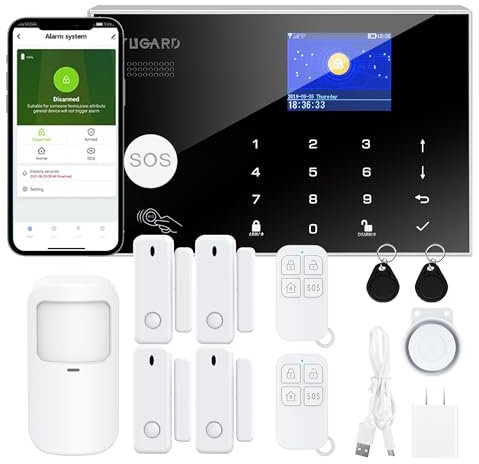 Système d'Alarme avec Alerte par Application Mobile, Système d'Alarme de Sécurité Domestique WiFi à Installer Soi-Même, Kit de 12 Pièces Compatible avec Alexa Google Maison,Sécurité des Enfants âgées