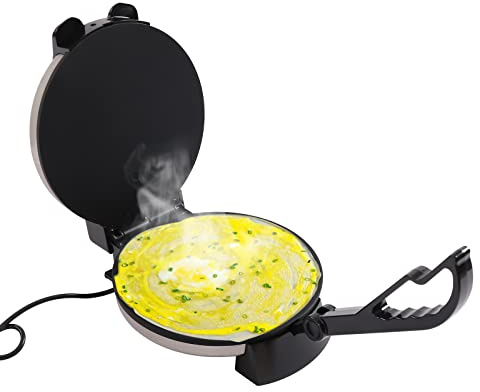 220V 1800W Machine électrique,Tortillateur en fonte à poignée pliante Machine à Pain Plat Tortilla,Machine à Tacos en Fonte,Peut être utilisé pour faire des omelettes, des pizzas, d'authentiques torti