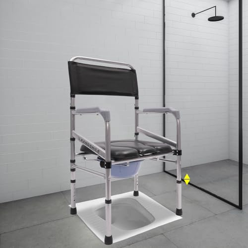 Toalettstol, vikbar duschstol, höjdjusterbar, toalettstol, hopfällbar duschpall med halkfri fotstoppning, duschklappsits för seniorer, gravida eller funktionshindrade upp till 175 kg