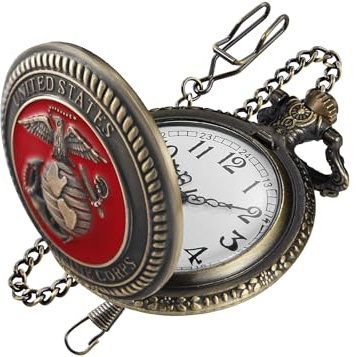 Realpoo Red Antique Landmine Solid Face Design Quartz Men's Pocket Watch, Arabic Numeral Dial with Chain Pocket Watch for Men