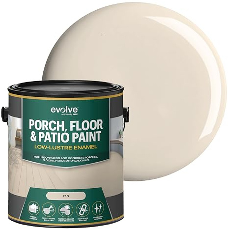 EVOLVE Porch & Floor Paint (Tan) 1-Gallon – Durable, Scratch-Resistant, Multi-Surface Interior & Exterior Floor Coating, Low VOC, Fade & Weather Resistant