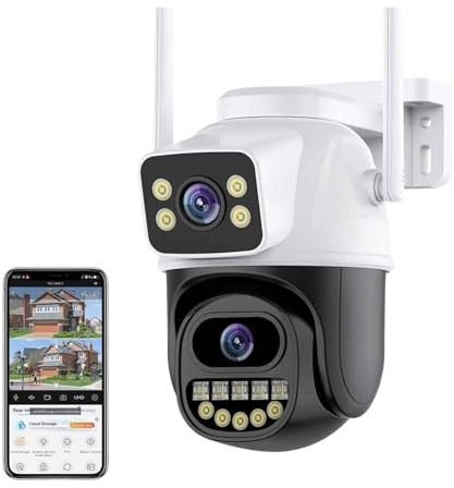 Cámara de vigilancia, Cámara IP PTZ de doble lente 4K de 8MP con pantalla Dual, cámara de vigilancia en exterior inalámbrica con detección humana Ai de 4MP, seguimiento automático(4MP NO CARD)
