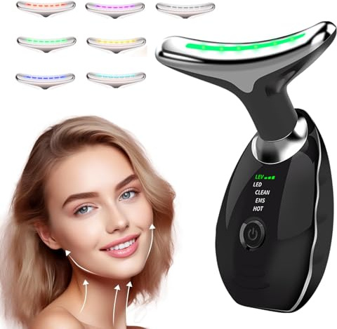 Massaggiatore Elettrico per il Viso, Dispositivo Anti-Rughe a 7 Colori con 3 Modalità di Massaggio, Massaggiatore Viso e Collo con Vibrazione per Tonicità e Morbidezza della Pelle (Nero)