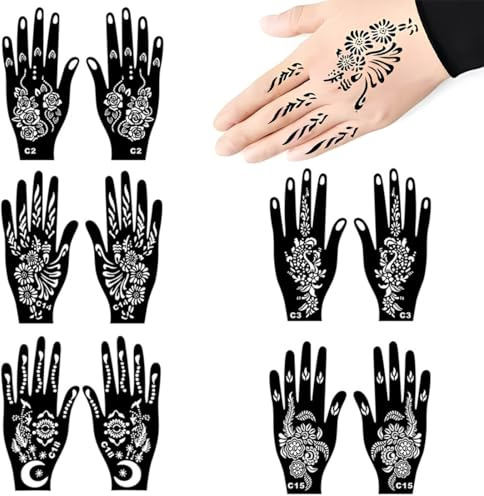 KEWUF 5 Sets Pochoir Tatouage, Pochoir Tatouage Temporaire, Modèles De Tatouage, Adaptés Aux Femmes, Filles, Adolescents, Utilisables Pour La Peinture Visage Et L'Art Corporel