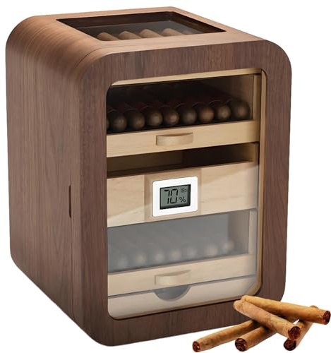 Memykoy Humidificador eléctrico Inteligente para Puros, silencioso y de Temperatura Constante, con Estante y cajón de Cedro para 110 Puros. B