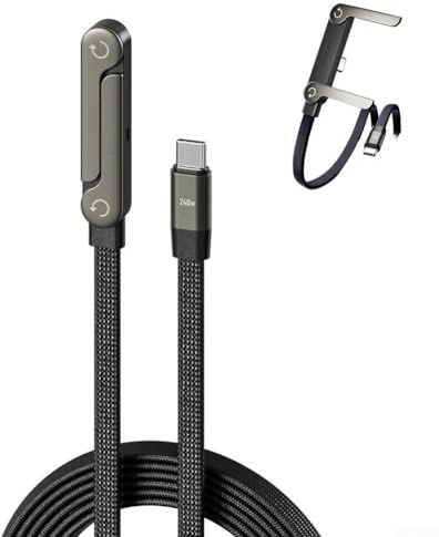 Caricatore invisibile 2 in 1 per telefono, caricatore laterale tipo C, 1,5 m, cavo di ricarica super veloce da 240 W/65 W, con supporto per telefono integrato, per smartphone, tablet, giochi e ufficio