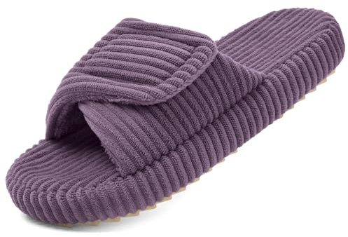 Coswind Chaussons Femme Confortable Mousse Mémoire Velour Côtelé Pantoufles | Réglable Bout Ouvert Slippers, Maison Chaussures, Antidérapantes, Intérieur Extérieur