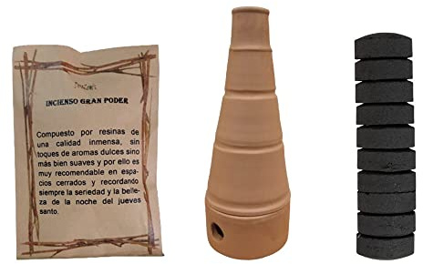 DORAZEN Incensario Cartuja de Barro para Semana Santa, con Bolsa de Incienso Gran Poder 50 g y 10 Pastillas de Carbón