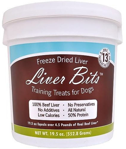 Liver Bits Freeze Dried Premium Training Treats for Dogs - Low Calorie - All Natural - Pure Beef Liver - No Additives or Preservatives - Made in The USA - 19.5-oz