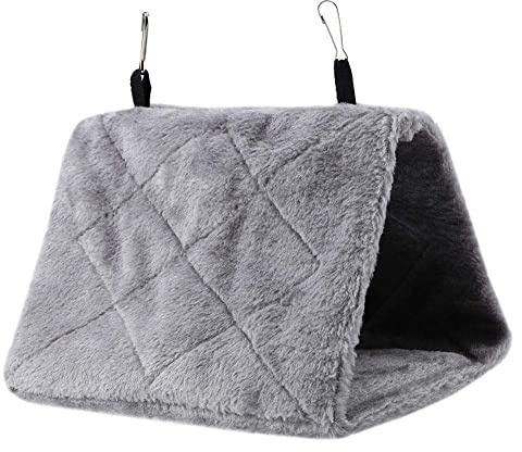 TOPINCN Peonía Loro Hamaca Aves Nido Cálido Suave Felpa Hamaca Colgando Carpa Jaula para Pájaros Loro Invierno Cálido Cama Mascota Juguete Bolsa Algodón Cama(S- Gris)