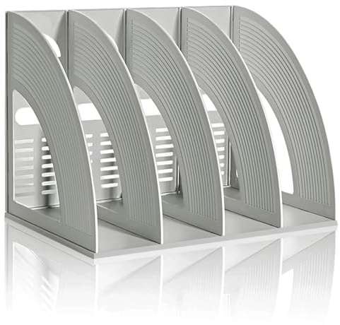 KXF Arched File Organiser Desktop Organizer for A4 Documents File Folder Holder Office Desk Storage Kitchen Organiser Plastic Magazine Rack Dividers 4 Compartments Frame Cabinet For Home School