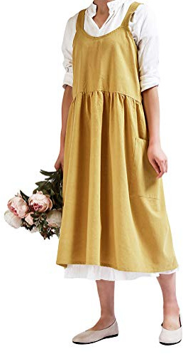 Nanxson Delantal de Lino de algodón para Mujer con 2 Bolsillos para cocinar, Hornear, Hacer Manualidades, jardinería, arreglos Florales CF3088 (Amarillo)