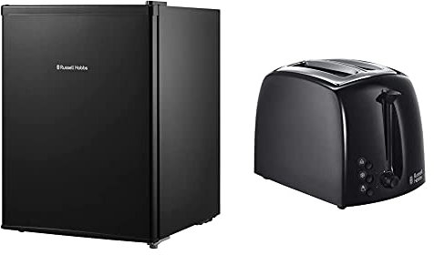 Russell Hobbs RHTTF67B 66 Litre Reversible Doors Table Top Mini Fridge, Black & 21641 Textures 2-Slice Toaster, 700-850 W, Black
