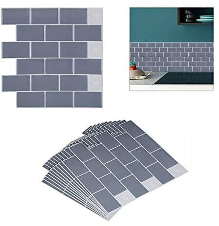 Relaxdays Fliesenaufkleber, 10er Set, selbstklebend, Küche & Badezimmer, 30,5 x 30,5 cm, 3D, Subway Klebefliesen, grau