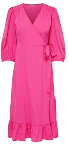 ONLY ONLOLIVIA 3/4 Wrap MIDI Dress WVN Noos Robe, Fuchsia/Violet, L Femme