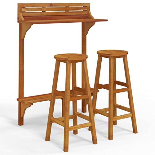 vidaXL Ensemble de Bar de Balcon 3 pcs Mobilier de Patio Table et Tabourets de Bistrot Meubles de Terrasse Extérieur Jardin Bois d'Acacia Massif
