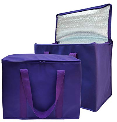 Juego de 2 bolsas enfriadoras plegables con aislamiento de alta calidad XL con cierre de cremallera, bolsa reutilizable para mantener la comida caliente o fría, ideal para Uber Eats, Instacart