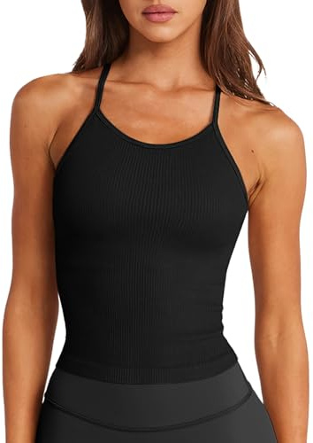 LASLULU Womens Sports Bra Workout Tank Tops Longline Padded Medium Support Running Gym Camis Crop Tank Tops with Built in Bras(Black Medium)
