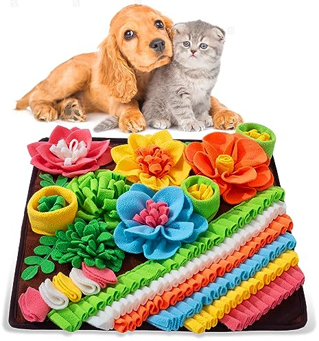Oliumt Snuffle Mat for Dogs, Sniff Mat Slow Feeding Mat for Small Pets Cats, Rabbits - Help Stress Relief and Training - Stimulate Your Pet's Foraging Skills! (Brown)