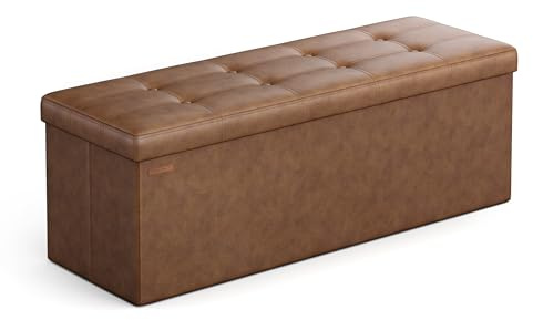 SONGMICS 110 cm Sitzbank mit Stauraum, Sitztruhe, Aufbewahrungsbox, Fußhocker, faltbar, gepolstert, Bezug aus PU, bis 300 kg belastbar, kaffeebraun LSF070K01V1, 110 x 38 x 38 cm | Aufbewahrungsbox, Fußhocker, Bezug aus Kunstleder, gepolstert, kaffeebraun und tintenschwarz, MINOTA Kollektion LSF070K01