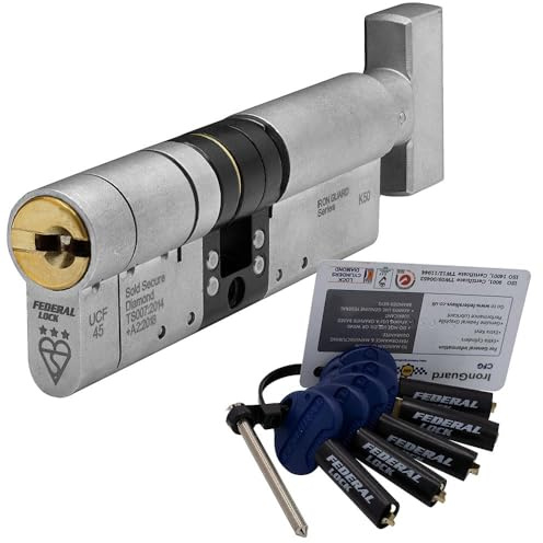 Federal 3 Star Euro Cylinder Thumb Turn Door Lock TS007 Diamond Secure Anti-Snap Dual Finish 5 Keys - 10 Year Guarantee 35/45