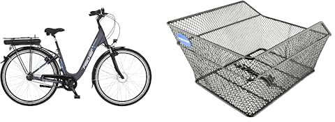 Fischer E-Bike City, CITA ECU 1401 Elektrofahrrad für Damen und Herren & Gepäckträgerkorb School, Fahrradkorb, engmaschig, diebstahlsicher, für E-Bikes geeignet, Tragkraft 25 kg, schwarz