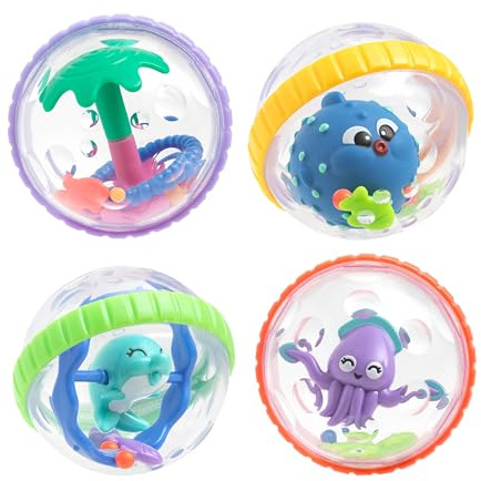 Nuby Bubbly Buds Interactive Bath Set - (4-Pack) Baby Bath Toys - 6+ Months