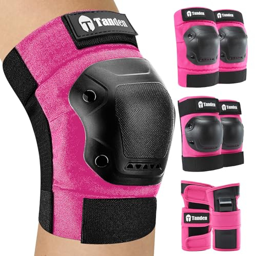 Tanden Skating Protective Gear Kids Knee Pads and Elbow Pads Set, Bike Knee Pads for Kids Wrist Guards for Roller Skating Toddler Knee and Elbow Pads Pink, Child (3-9 years)
