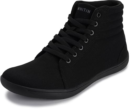 WHITIN Women's Wide Width High-top Minimalist Barefoot Sneakers Fashion Canvas Zero Drop Size 8W Mid Ankle Casual Walking Workout Shoes All Black 39