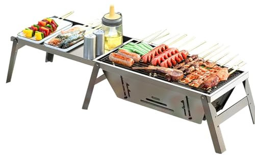 Klappgrill Edelstahl Holzkohlegrill Klein Falt Outdoor Picknick Campinggrill Picknickgrill Klappbare BBQ Grills Edelstahl Holzkohle Grillkocher Für Outdoor Camping, Terrasse
