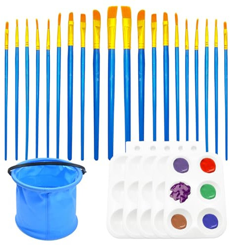 PEAKTOP 5PCS Rechteck Kunststoff Mischpalette mit 6-Löchern, 20 Pinseln und 1 Eimer, Professionell für Ölmalerei, Gesichtsmalerei, Aquarellmalerei, Kunst des Zeichnens