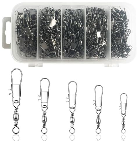 100Pcs Fishing Swivels, Swivels Fishing Tackle, Interlock Sea Fishing Swivels and Clips with Safety Snaps, High Strength Fishing Tackle Accessories Fishing Clips for Saltwater Freshwater 2#4#6#8#10#