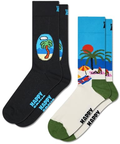 Happy Socks Amazon Exclusive Style – 2er-Pack nachhaltiger Crew-Socken im ultimativen Urlaubsstil für Männer und Frauen – Größe 36–40