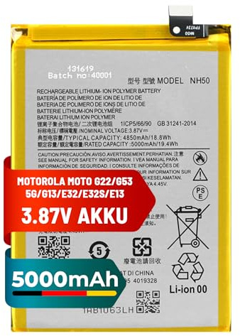 Mpsmobile® Akku NH50 für Motorola Moto G22 / G53 5G / G13 / E32 / E32s / E13 | 5000mAh | Li-ion Polymer