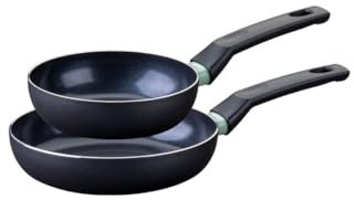 Fackelmann 9429150 Lot de 2 poêles anti-adhésives avec revêtement en céramique 16 et 20 cm sans PFAS Poêle sans PFAS, poêle en aluminium, poêle tous feux à induction, aluminium, noir, vert, 16