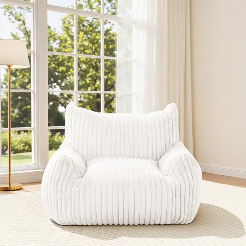 MeMoreCool Large Bean Bag Chair for Adults, Soft Plush Giant Bean Bag Couch, Shredded Foam Filling, Comfy Floor Accent Sofa, Perfect for Living Room & Bedroom, 104x95cm, Beige
