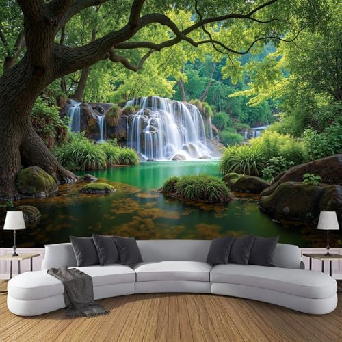 Muralo - Carta da paratis 3D in seta, effetto 3D, carta da parati per soggiorno, camera da letto, carta da parati fotografica, Piante naturali Alberi d'acqua a cascata, 350 x 256 cm