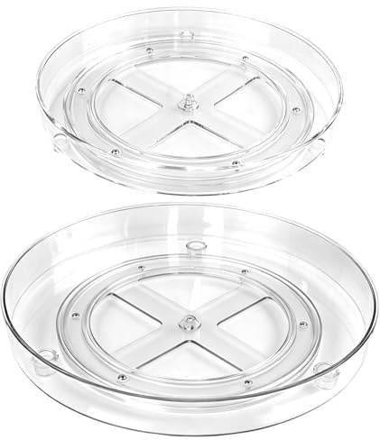 ASSRECT 2-pack Lazy Susan skivspelare skåp arrangör (23,5 cm + 27 cm), 360° roterande kryddställ, klar kylskåpsskivspelare arrangör för köksskåp, skafferi, bänkskiva och badrum