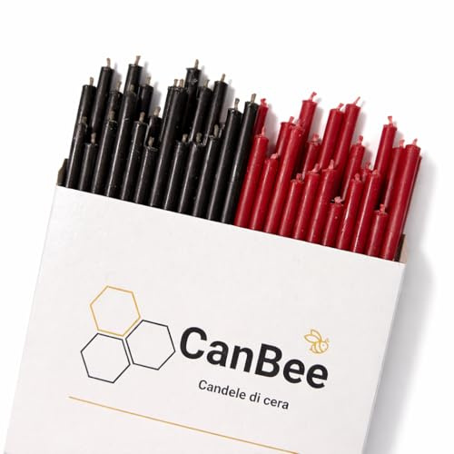 Candele Rituali Nere e Rosse in Cera Naturale – Set 50 Pezzi 16 cm x 5 mm – Candeline Sottili per Meditazione Intensa e Simbolismo di Protezione – Durata circa 40 Minuti – CanBee