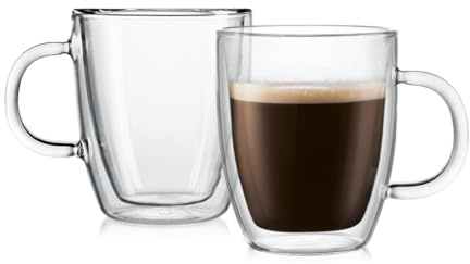 Bodum 10oz Bistro Double Wall Insulated Mug, High-Heat Borosilicate Glass, Set of 2, Clear