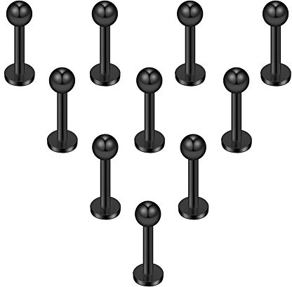10pcs Stainless Steel Lip Labret Stud Tragus Helix Cartilage Stud Bar Piercing Jewelry