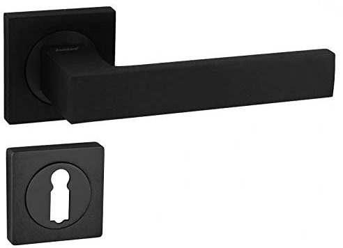 domino Türgriff Drückergarnitur BB-Buntbart Set mit quadratischen BB Rosetten Türklinke für Zimmertür, Bürotür, Kellertür & Innentür Türbeschläge aus Aluminium Schwarz QUBIK-QR BLACK