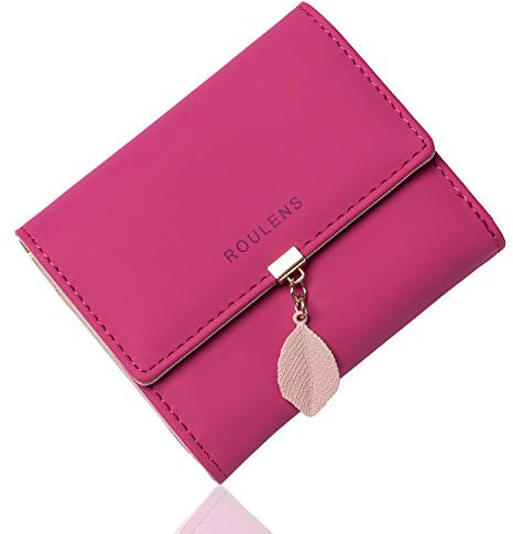 Roulens Portafoglio in pelle PU borsa con RFID corto da donna con ciondolo foglia con cerniera