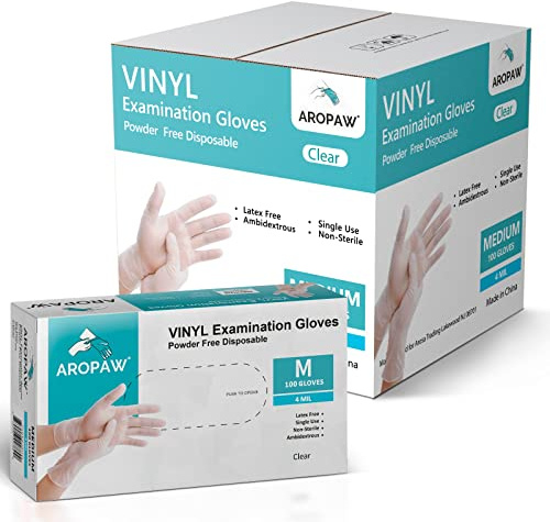 AroPaw Vinyl Gloves Case Strong 4 MIL Latex Free Powder Free 10 Boxes| 1000 Gloves (Small)