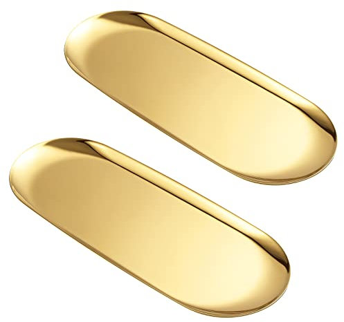Lot de 2 Plateau Ovale Doré Brillant en Acier Inoxydable – Finition Miroir, Revêtement sous Vide Durable – Rangement et Décoration pour Bijoux, Maquillage, Cosmétiques, Salon, Entrée, Salle de Bain
