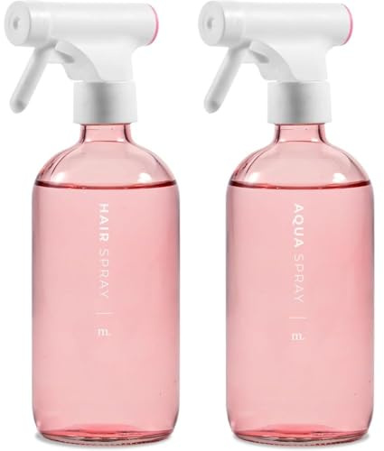 MAISONOVO Bote Spray Pulverizador Agua Peluqueria De Cristal - 500 ml Botella Spray Pulverizador De Agua Para La Limpieza, Peluquería Y Plantas - 2 x Recargable Botella Rosa Con 16 Etiquetas