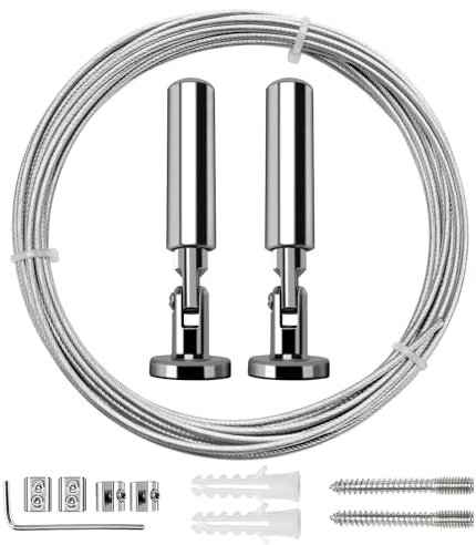 YIXISI 5m Wandhalterung Set, Metall Vorhangdraht, Gardine Stahlseil, für Foto-Draht, Wäscheleine, Draht, Fenster, Vorhang, Spanndraht (Silber)