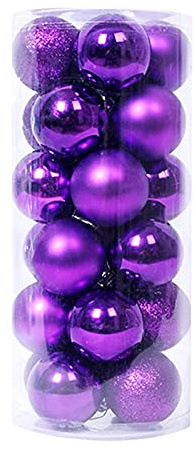 Palla di Natale 24PC Palle di Natale Plastica infrangibili per la decorazione dell'albero di Natale per adulti glitterate e aperte (Purple, One Size)