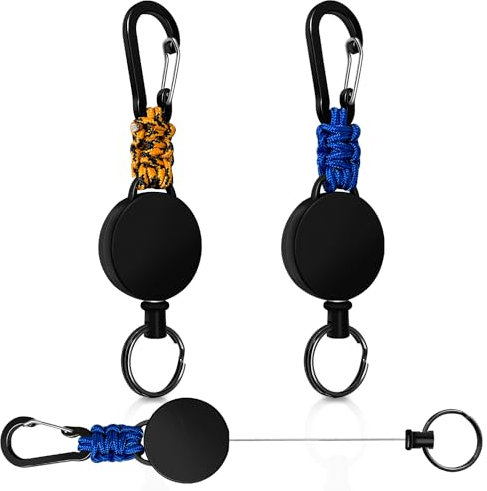Llavero extensible, 2 unidades, cordón extensible, llavero retráctil con cuerda de alambre de acero, soporte para tarjetas de identificación con mosquetón, Blue+Yb, F